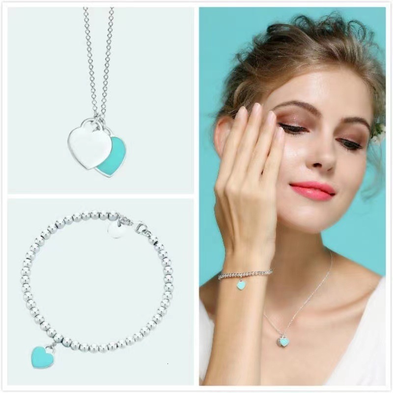 Internet Celebrity Hot-Selling Bracelet For Women Red Blue Pink Simple Versatile Enamel Double Heart Necklace