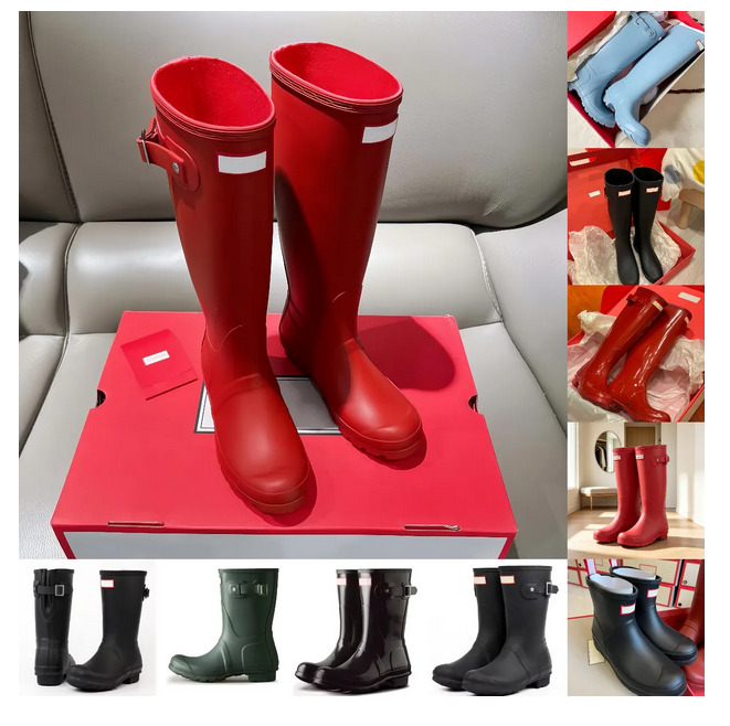 Designer shoe Winter Hunters boot Womens Mens Designer Rain boots Luxury Wellies Anti Slip Rubber Wellington Boots Black Shoes Cool Rainboots Red Ma