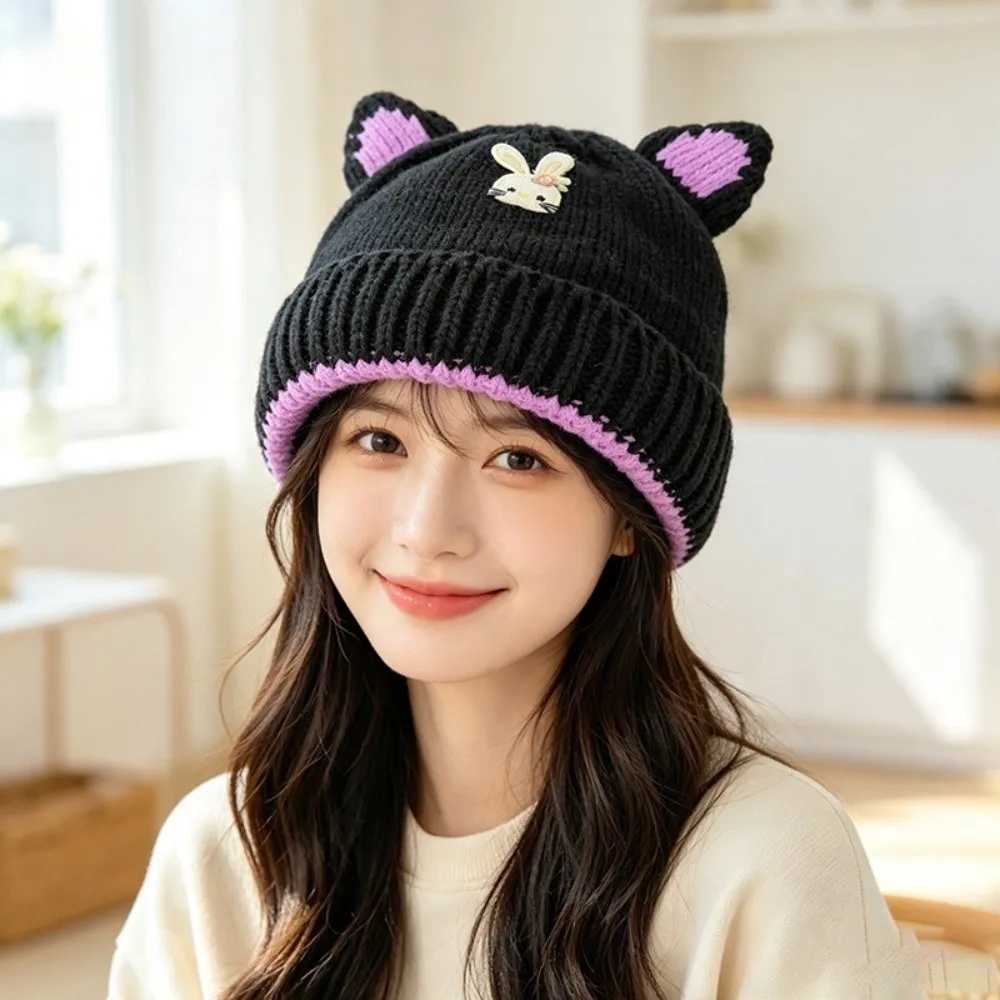 Beanie/Skull Caps fashion Thick Beanies Hats Cute Ears Ear Protection Knitted Hats keep warm Pullover Cap Autumn And Winter Q261017