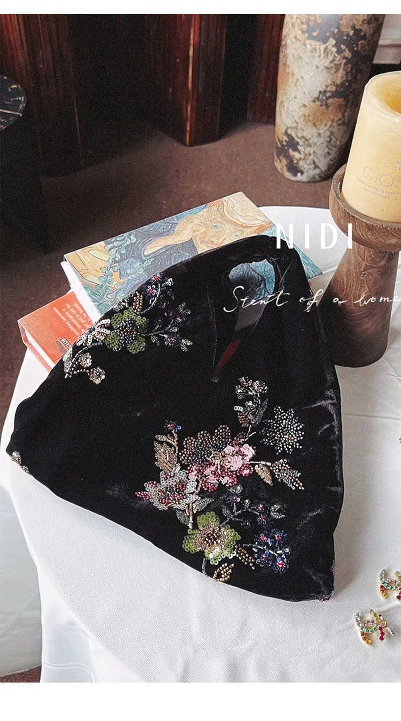 Evening Bags Fashion Velvet Sequin Embroidered Handmade Bag Velvet Crossbody Bag Women Design Sense Atmosphere Match Handbag Tote Bag H261016