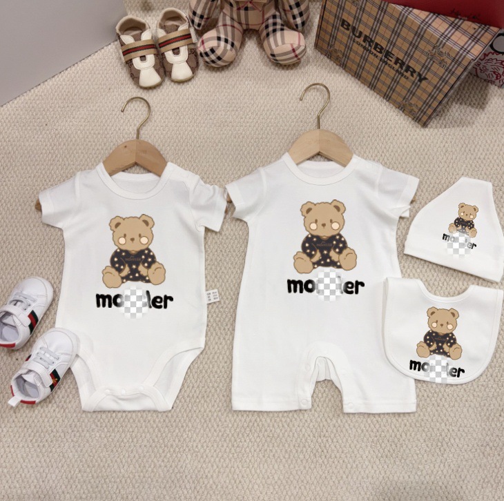 Baby jumpsuit summer clothes short sleeved crawling clothes baby pure cotton teddy bear pattern cute boys and girls set baby clothes