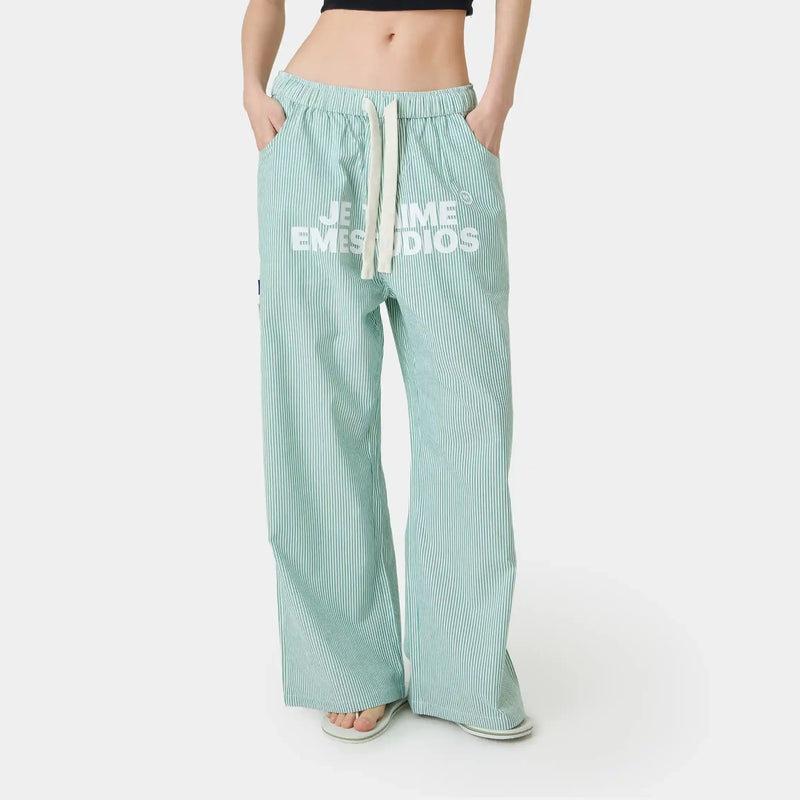 Pantalon à jambes larges rayé pour femmes, taille élastique avec cordon de serrage, imprimé de lettres, pantalon ample décontracté longueur au so