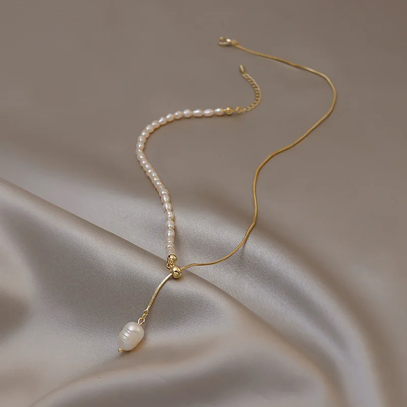 100% Natural Freshwater Pearl 14K Gold Filled Trendy Female Pendant Necklace Jewelry For Women Snake Chains No Fade 261017