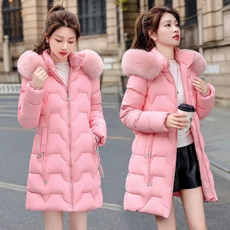 Women's Down Parkas Women's Winter Parka Coat 2024 Korean Self-cultivation Hooded Ladies Outerweat Medium To Long Fashion Lady Down Cotton