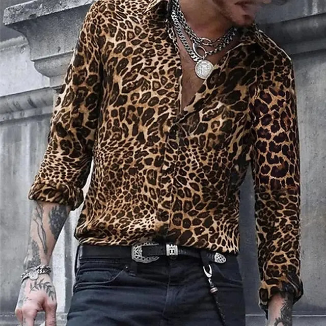 Leopard Print Pattern Lapel Button men's Shirt 3D Printed Casual Fashion Long Sleeved Shirt Street Unisex Clothing Top 261015