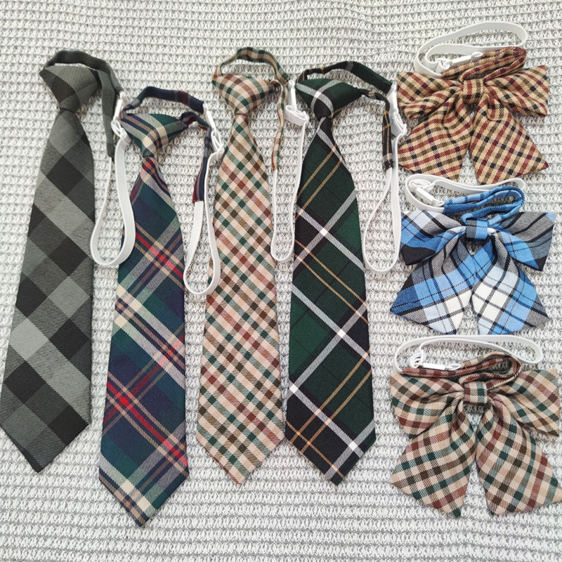 New 2024 School Supply Plaid Collar Bow Free Style Tie Set Matching Shirt Uniform Accessories