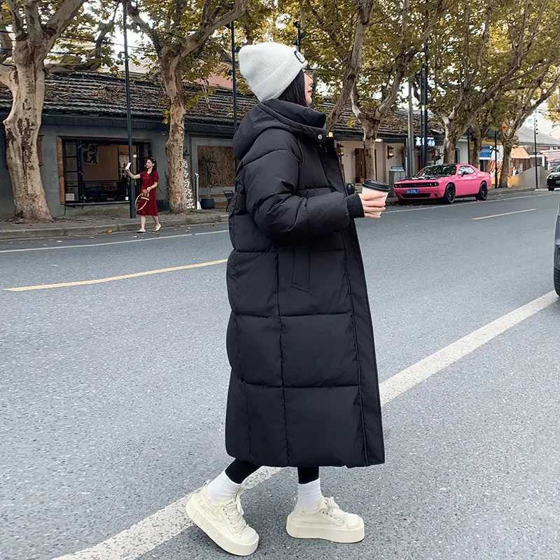 Women's Down Parkas Black Winter Down cotton Jacket 2026 New Women's Korean Loose Hooded Long Coat Female Cotton Padded Warm Snow Parka Ov