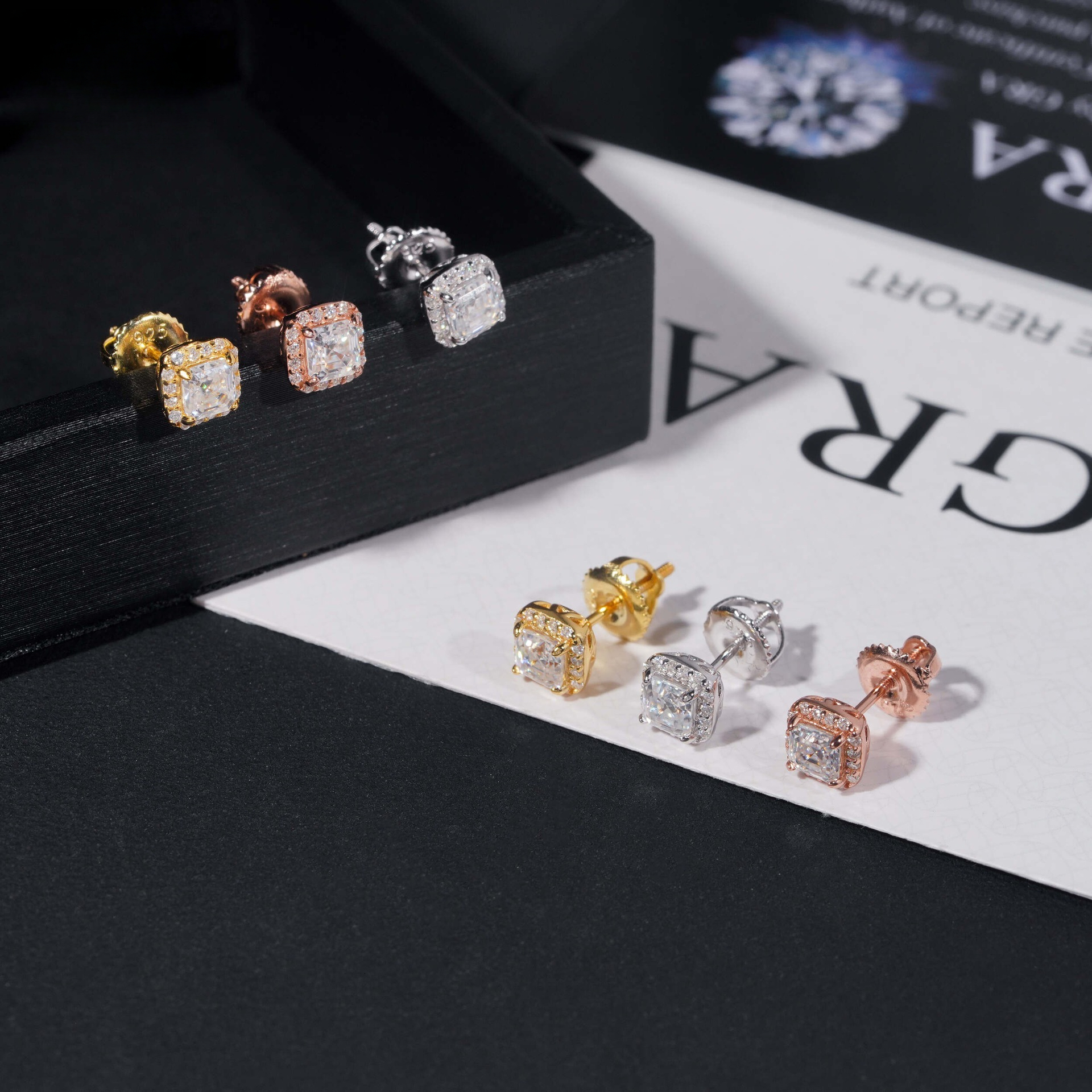 S925 sterling silver earrings for women, high-end fashion 4*4 pagoda earrings, moissanite hip-hop jewelry, direct supply