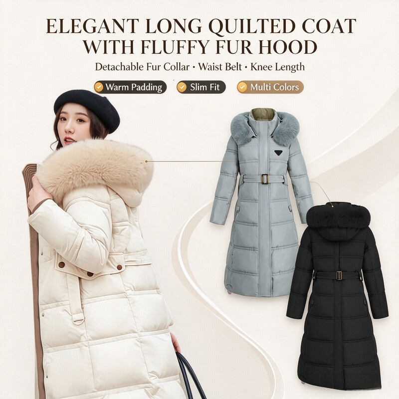 Fashion Designer P Women'S Long Down Coats Winter Warm Large Fur Collar Down Jacket Designer Women'S Long Puffer Jackets Outerwear Parkas