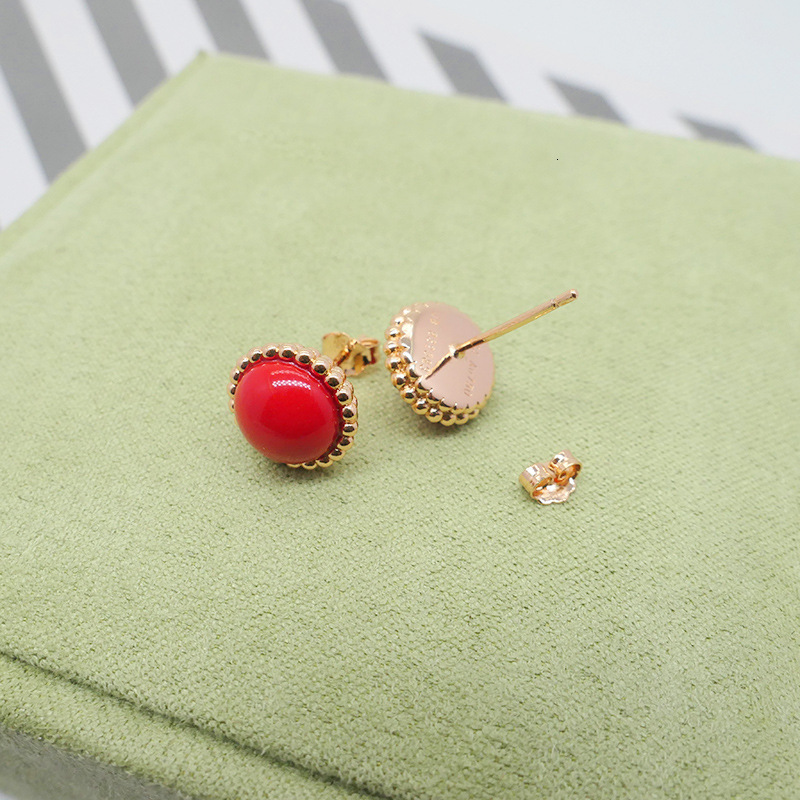 Designer Jewelry vanly Best-selling round bead earrings in rose gold with blue pine and red agate