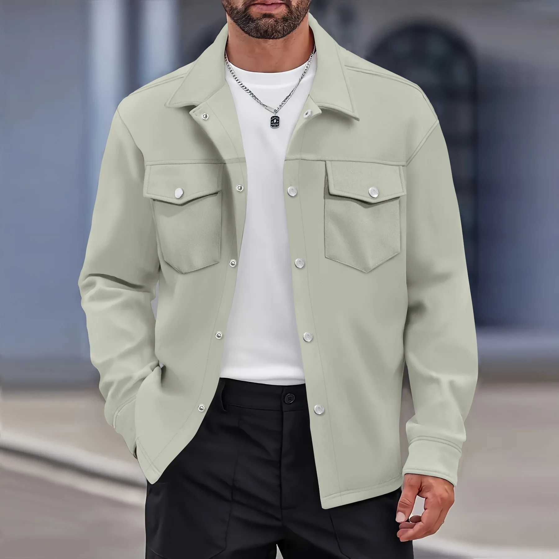 Autumn Winter Men's Lapel Single Breasted Jackets Solid Slim Fit Fashion Business Casual Double Pocket Outwear Male Jacket Coat S2610173I98