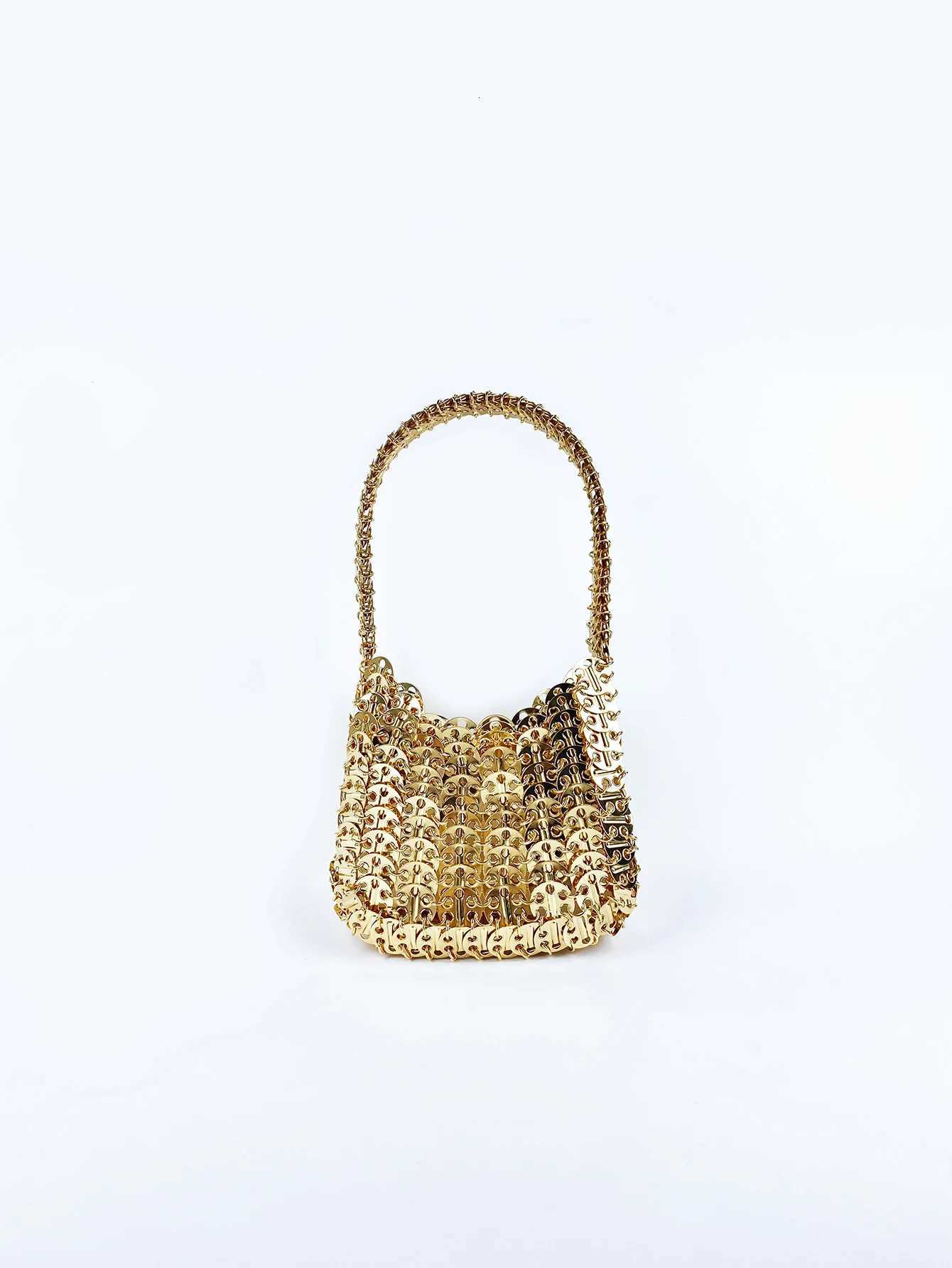 Evening Bags Totes Hot selling fashion Korean version gold aluminum sheet niche high-quality temperament versatile woven handbag H261016