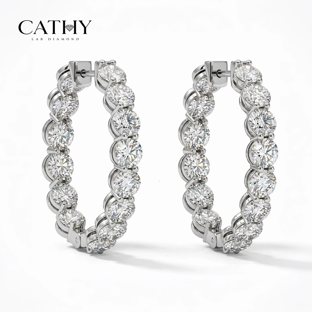 CATHY Hot Sale Women's 14/18K Yellow/White/Rose Gold Cut Lab Grown Diamonds IGI Certified Eco-Friendly Eternity Earrings HPHT