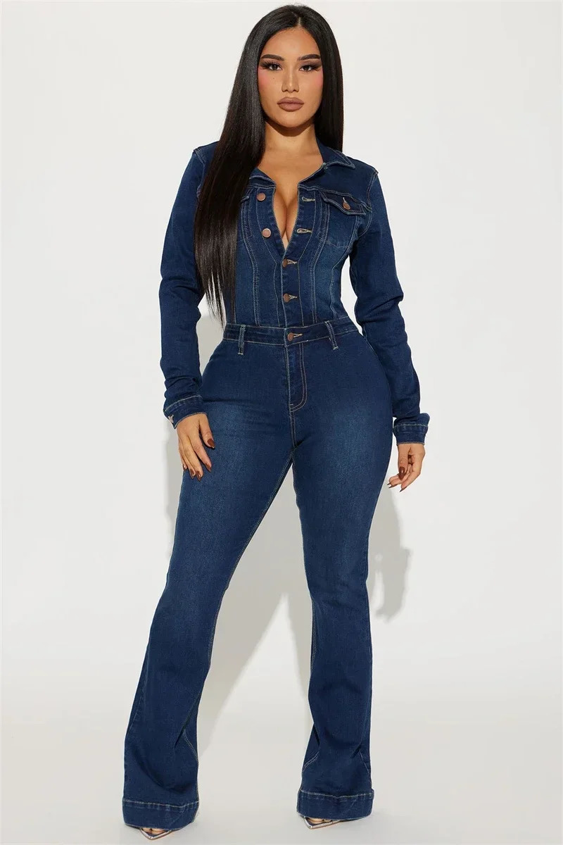 Streetwear Jeans Jumpsuits Autumn Clothes Women Full Sleeve Flare Pants Denim Rompers Playsuits One Pieces Overalls Outfit 261015