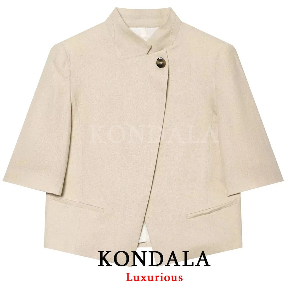 KONDALA Office Lady Casual Chic Women Blazer Stand Collar Single Button Loose Fashion 2026 Spring Summer Holiday 261015