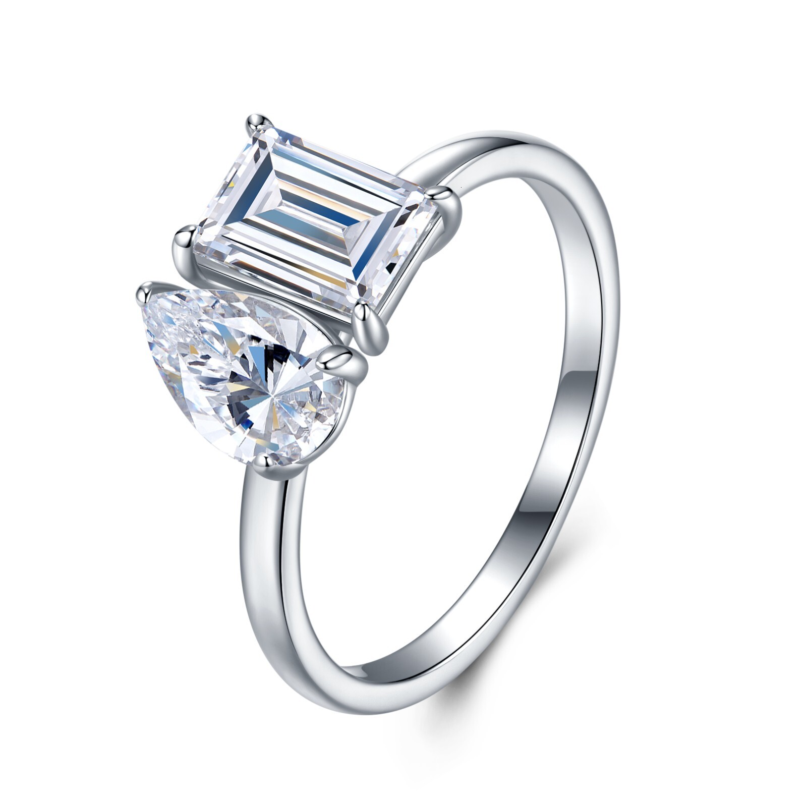 YT Jewelry Silver 925 1ct Pear/Oval/Baguette/Marquise Hiphop Womens Moissanite Rings D VVS1 Pass Test Comes GRA Certificate