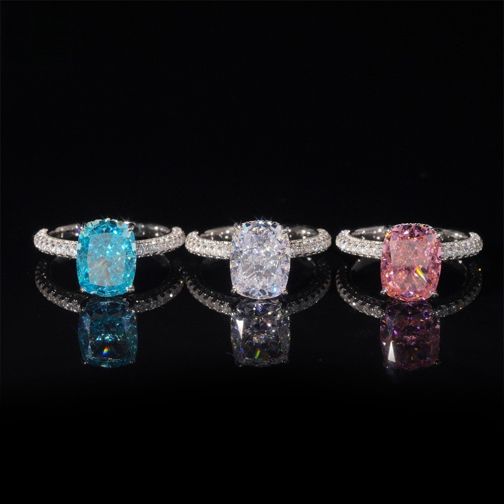 New S925 ring chunky square ice-cut design, set high-carbon diamonds, offering light luxury, versatile, niche design with a sense of sophistication
