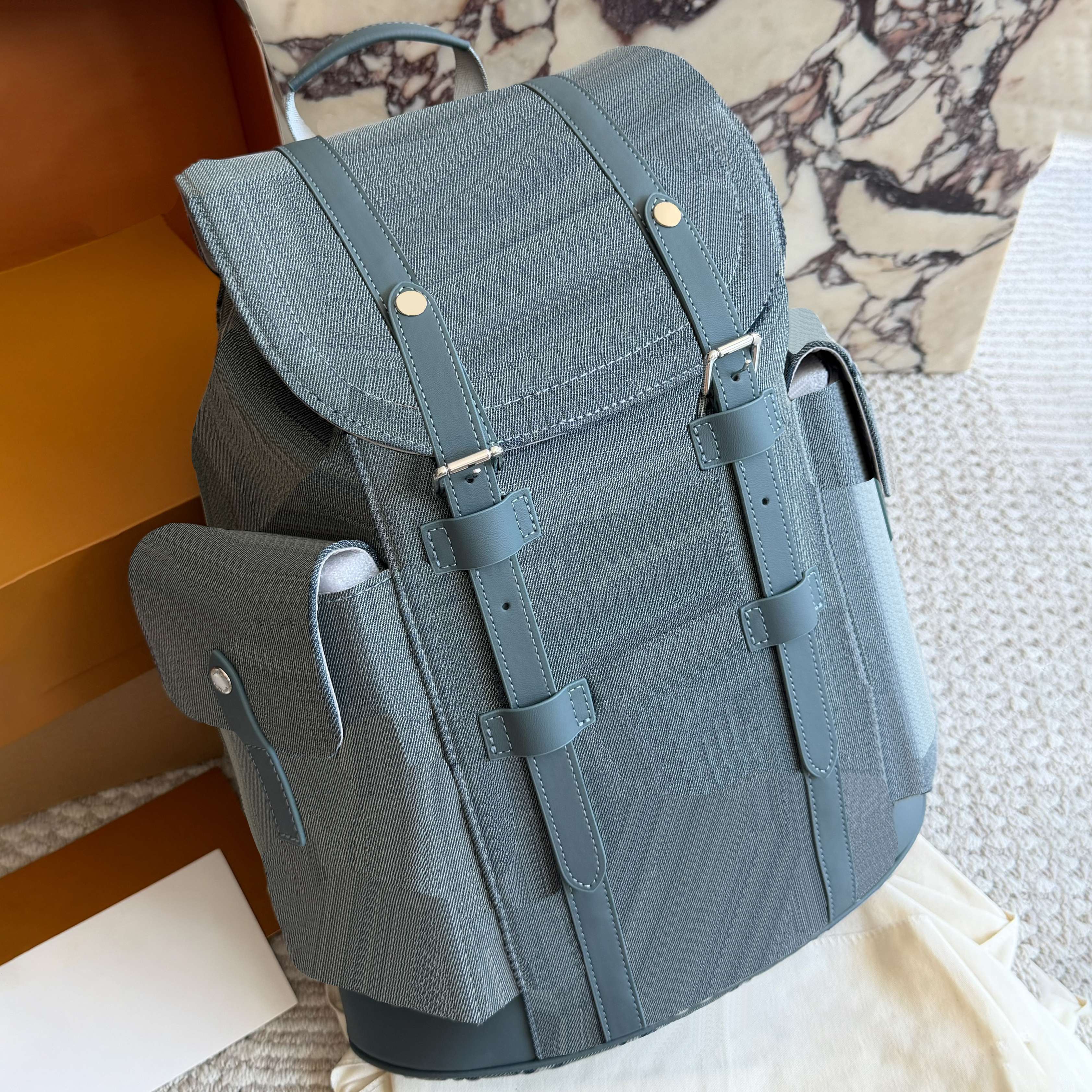 Top Denim Luxurys Backpack designer bag Men book bag luxury designers back pack Mens fashion classic flower Backpacks with dust bag