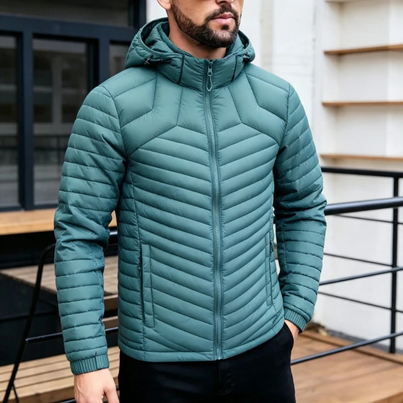 Outdoor Lightweight Puffer Jacket Men's Hooded Insulated Thermal Puffy Winter Heated Parkas Men Outerwear Padded Parka Coats 261016