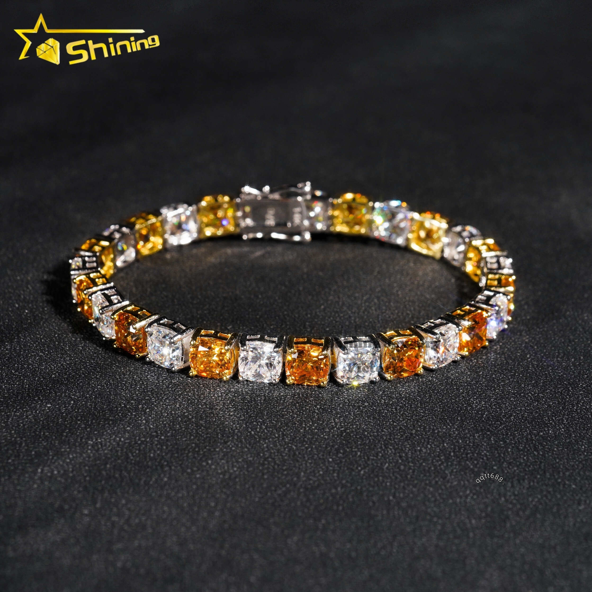 Shining Jewelry Fashion 925 Sterling Silver Hip Hop 5mm Tennis Bracelet Cushion Cut Diamond Moissanite Tennis Bracelet
