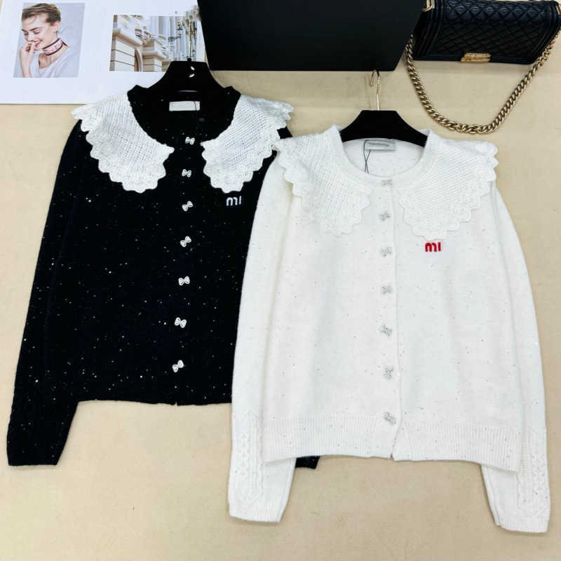 Women's Sweaters designer brand, new early autumn designer clothes women, solid-color, simple, doll-collar, long-sleeved knitted cardigan