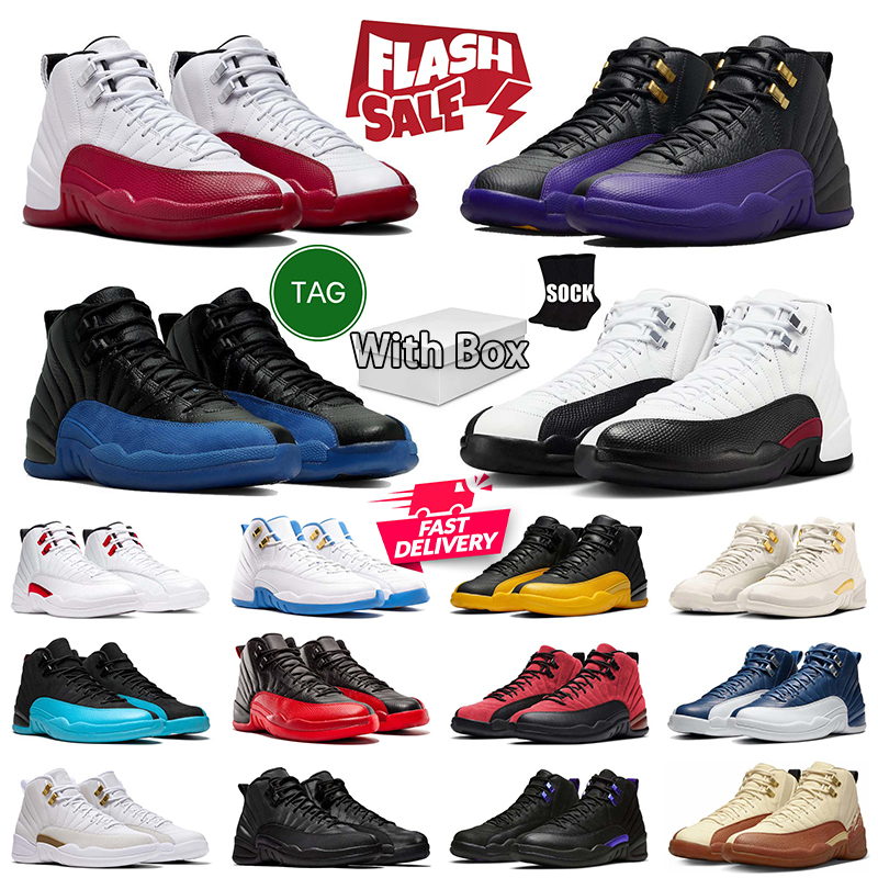 With Box 12 12s Mens Basketball Shoes Taxi Cherry Playoffs Pearl Pink Blueberry white Purple Bloodline Wolf Grey Flu Game Bucks French Barons XII Sp