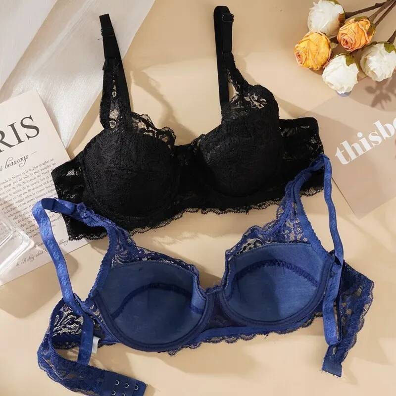 Women Sexy Lace Bra Padded Embroidery Brassiere Bralette Push Up Bras Plus Size Breathable Steel Ring Thin Underwire dongdumaoyi