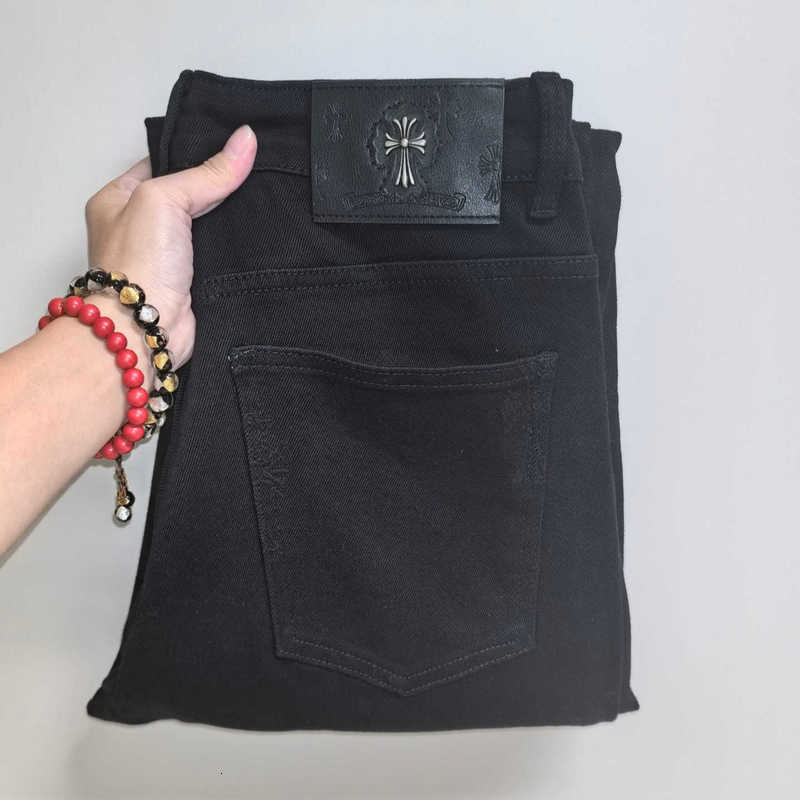 Men's Jeans designer Cross Pattern European Style men Jeans Slim Straight Leg Stretch Black Washed Casual men Long Pants 2P51