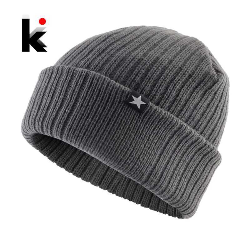 Winter Hats For Men Knitted Wool Solid Color Beanie Hat Men's Warm Skullies Cap Knitting Doulbe Layer Thick Outdoor Ski Bonnet S261017M5YZ