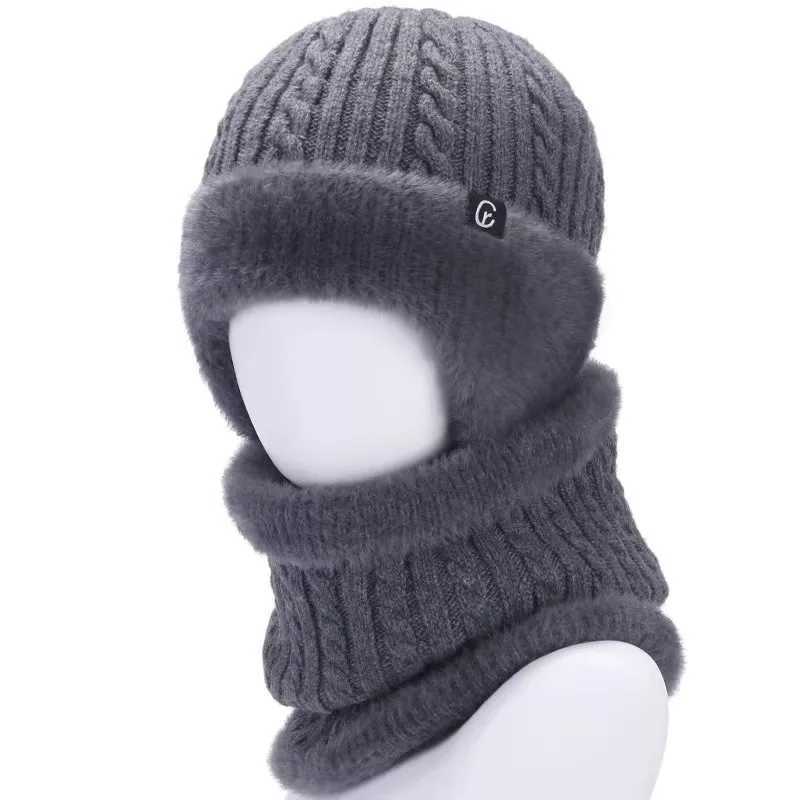 Beanie/Skull Caps Men's Winter Knitted Hat Scarf Set Thickened Fleece Ear Protection Beanie Unisex Style Q261017