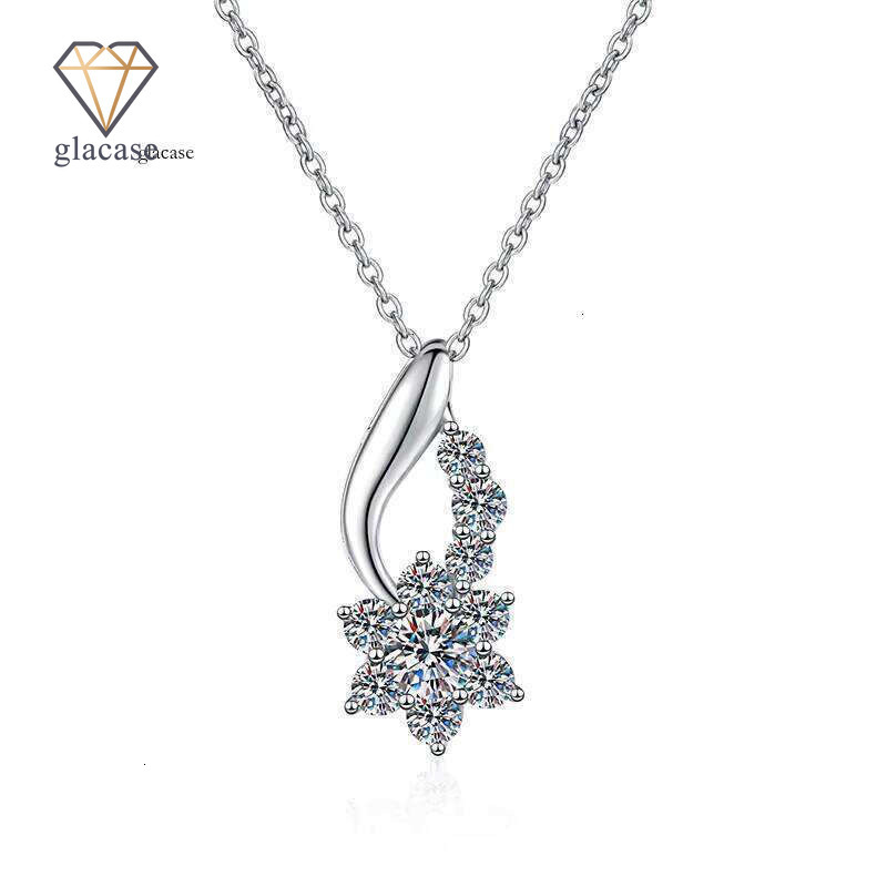 S Pure Sier Necklace Suower Engagement Anniversary Unique Chain Moissanite Jewelry