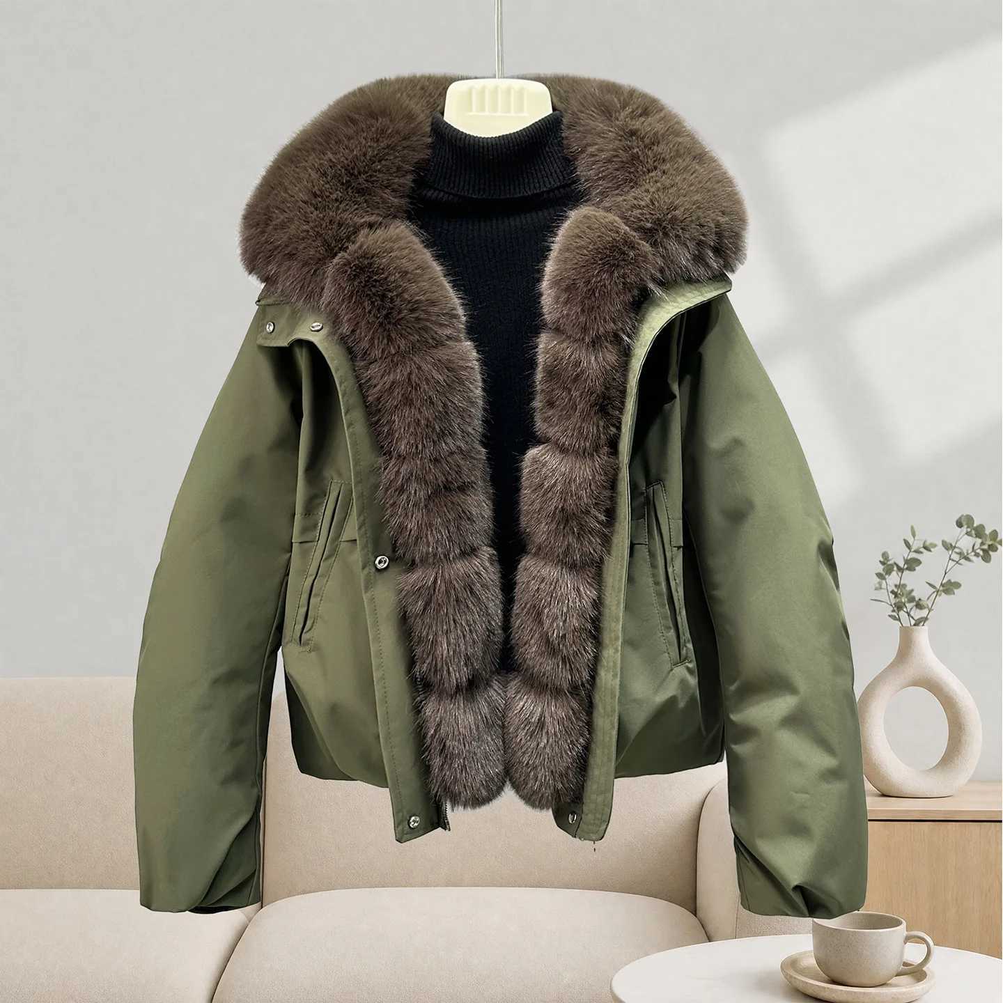 Women's Down Parkas Detachable Fur Collar Quilted Coat Women's Long Sleeved Lapel Warm Outerwear 2026 New Vintage Loose Thickened Cotton J