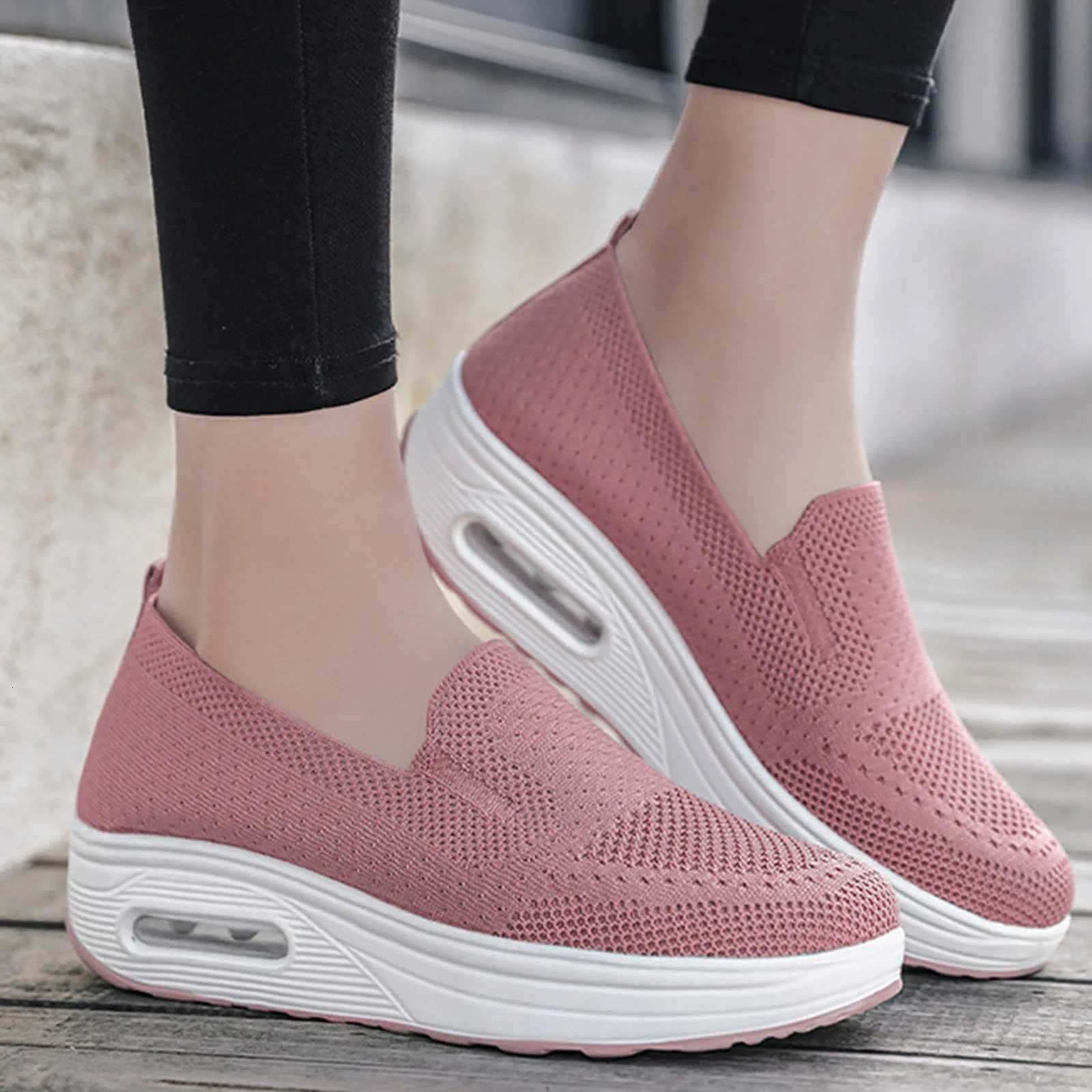Casual Shoes Women's Casual Slip on Sneakers Breathable Flying Woven Mesh Upper Jogging Shoes for Walking Biking Driving H261016