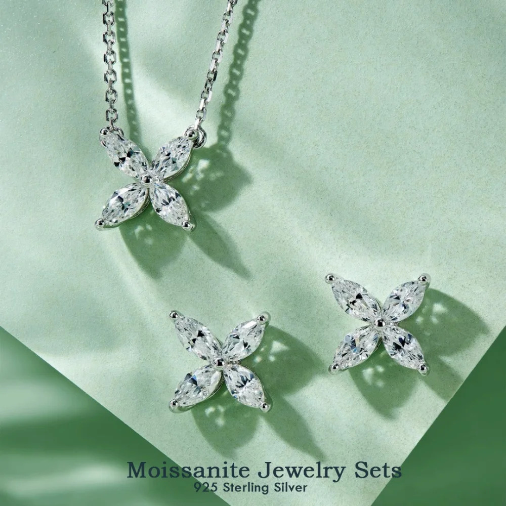 Butterfly Shape Jewelry Set 925 Sterling Silver Marquise Diamond Necklaces Stud Earrings Gift Fine Jewelry GRA 261008