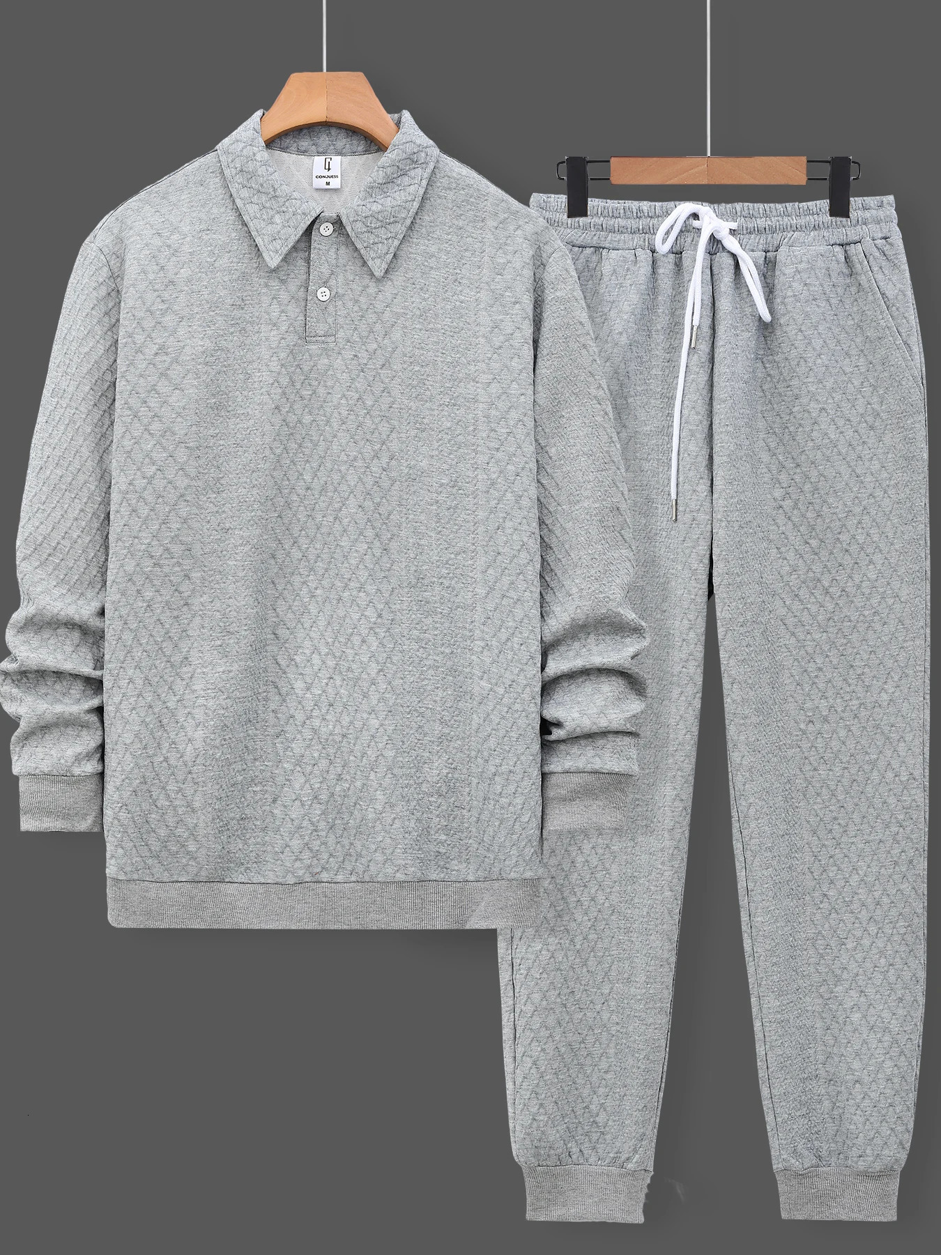 Mens Minimalist Streetwear Solid White Jacquard Polo Shirt Matching Joggers 261017