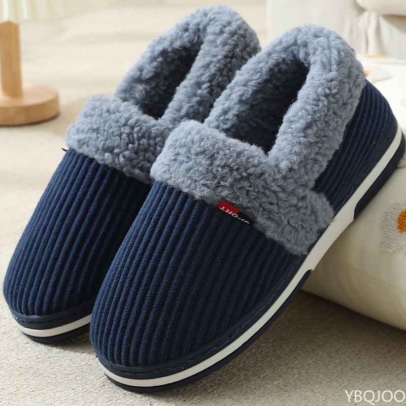 Winter Couple bag heel slippers Indoor Plush Cotton shoes Fluffy Fur non slip Slippers Men Casual Soft soled Shoes Zapatos Homme ddmykukumalu