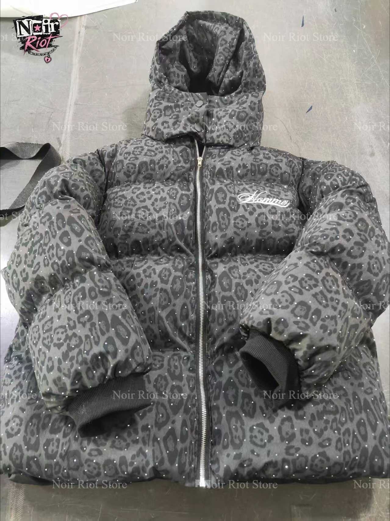 Women's Down Parkas Women's Leopard Print Coats Oversized Thick Warm Cotton Parkas Hooded Winter Warm Streetwear Y2K Loose Fit Casual Hiph