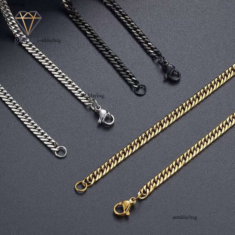 Hip-Hop Accessories 4mm-8mm Cut Black Gold-Plated necklace jewlery sterling silver Cuban Chain for women Men's Necklace
