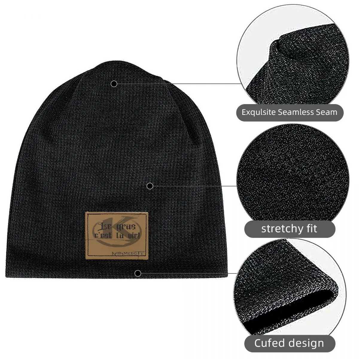 Beanie/Skull Caps Quote Kaamelott The Fat! Waffle Knit Fleece Lined Beanie with PU Leather Patch Unisex Warm Winter Soft CapT261017