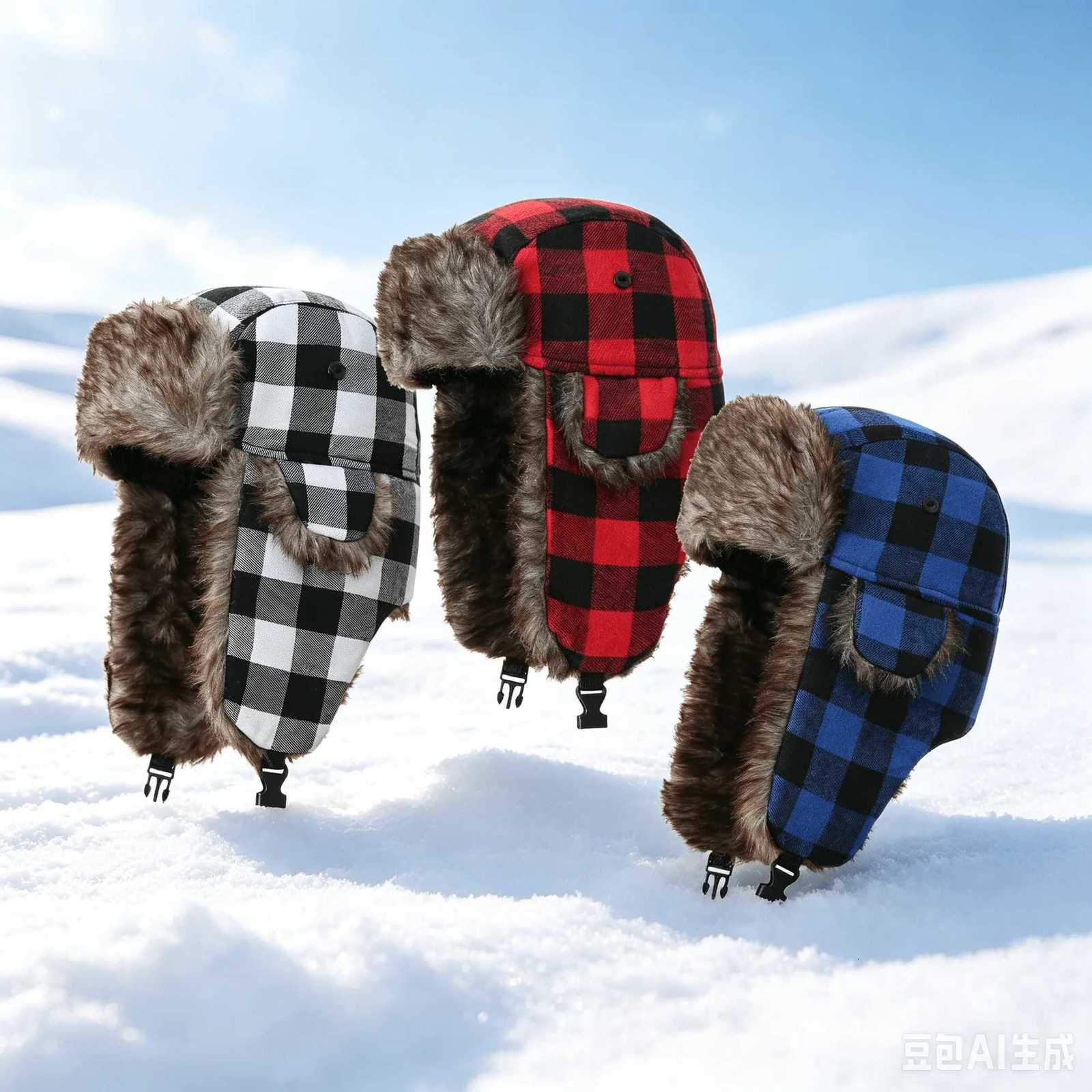 Trapper Hats 1piece of men's and women's autumn and winter checkered hat suitable for outdoor ear protection windproof and warm Balaclava