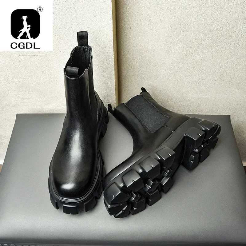 Genuine Leather Thick-soled Men Boots Vintage Style High Top Dress Shoes Men Fashion Casual Chelsea Boots Male Ankle Boots Q261015