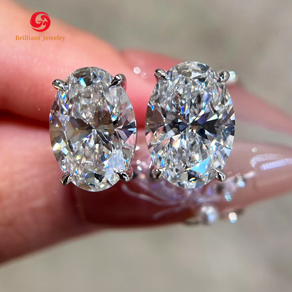 Luxury Jewelry Pass Diamond Tester Wholesale Price D Oval Moissanite Iced Out 10k 14k 18k Gold Stud Earrings Screw Back Setting