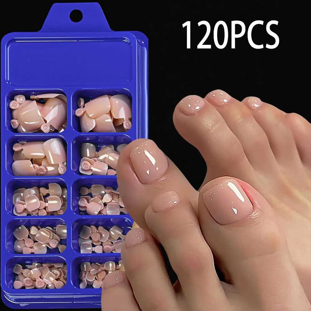 False Nails 120Pcs Nude Pink Short Square Press On Toenails Natural -Solid Color Soft Gel Fake Toenails 12 Sizes Full Cover False Toe Nail Q261017