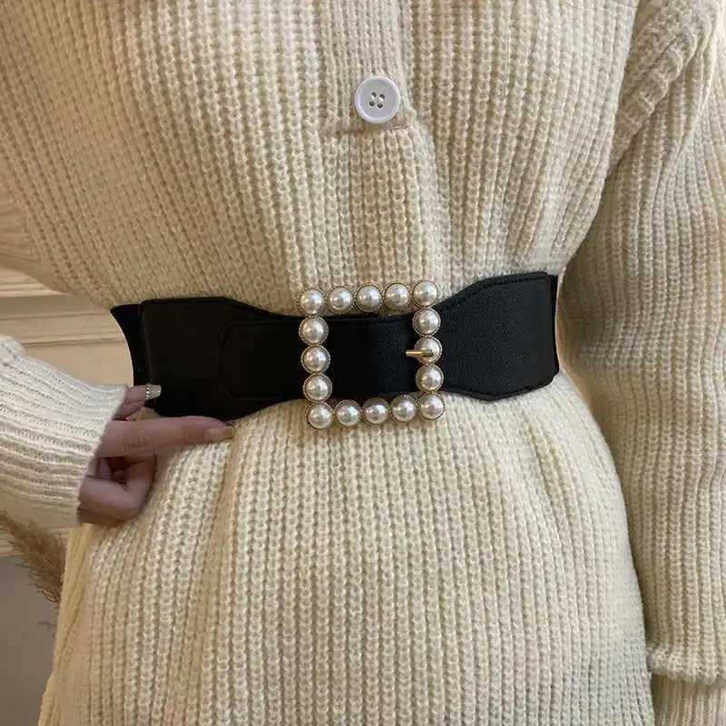 Stretable Pea Women's Waist Belt Adjustable Wide Sweater Belt New Blk Fashionable Decorative Suit Belt M261016