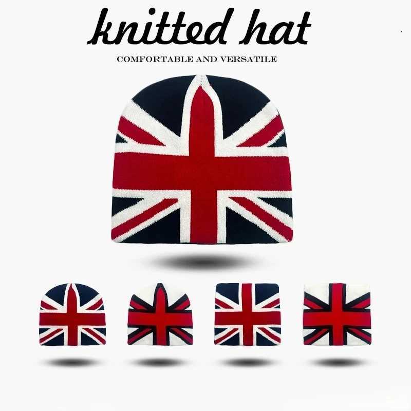 Beanie/Skull Caps Autumn Winter Street Style UK Union Jack Jacquard Knit Beanie Unisex Warm Cold Weather Hat Fashion Personalized Cuffed Skull CapT2