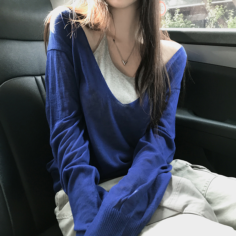 MEXZT Streetwear Sweater Women Fashion Sexy V Neck Knitted Pullovers Korean Long Sleeve Knitwear Autumn Ladies Casual Jumpers