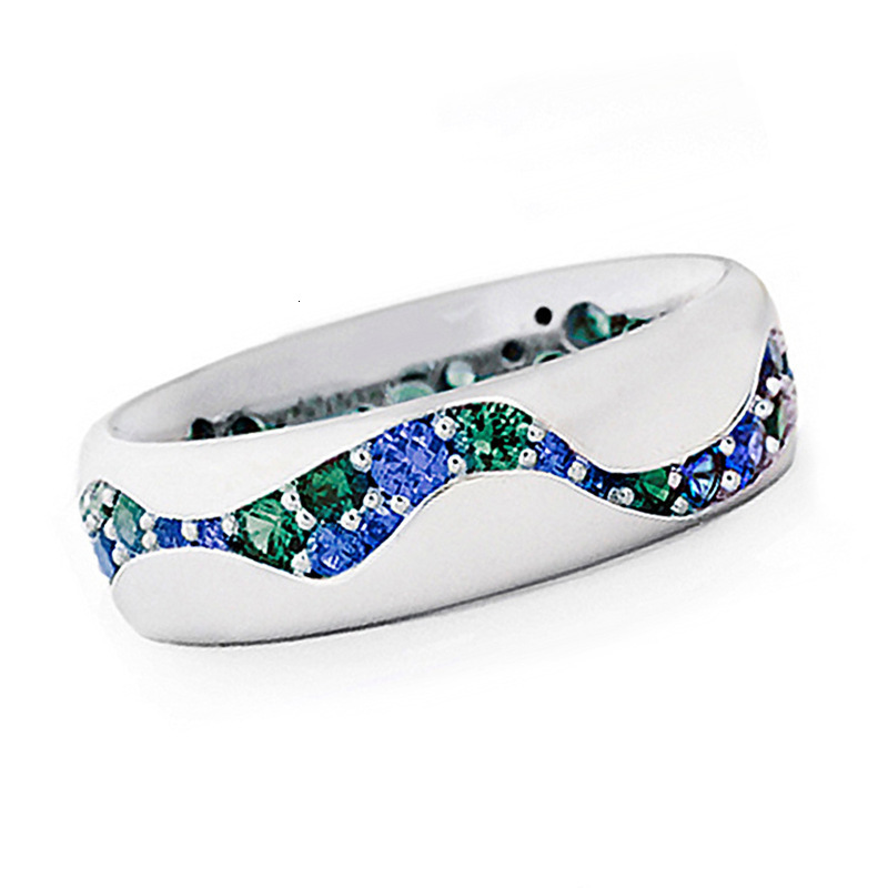 Huitan Cross-Border Best-Selling Jewelry: A Pair Of Simple And Innovative Couple Rings Featuring Blue-Green Cubic Zirconia, Directly From The Manufa