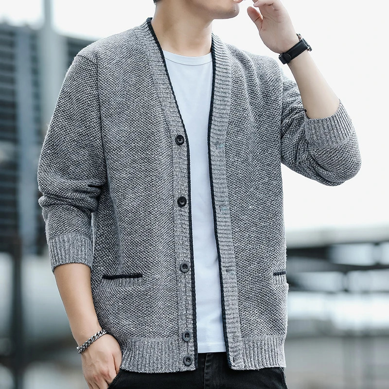 Mens Cardigan Sweater Cable Knit V Neck Buttons with 2 Pockets Fall Winter Spring Man Clothes 261017