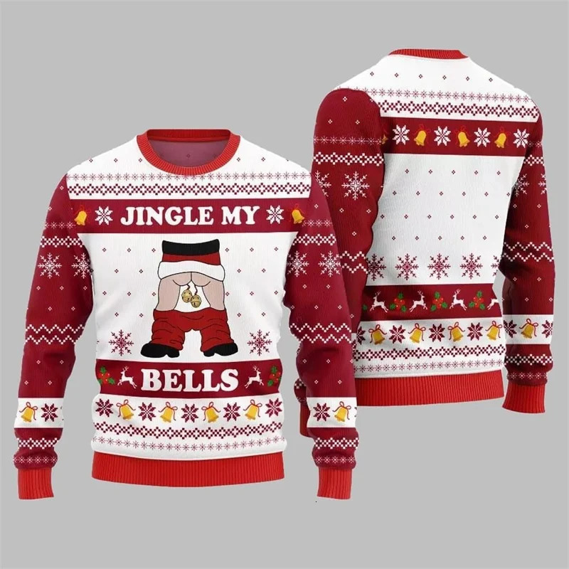 Jingle My Bells Ugly Christmas Sweater For Men Beer Party Print Santa Claus Pullover Sweatshirt Snowman Alpaca Pattern Sweater 261016