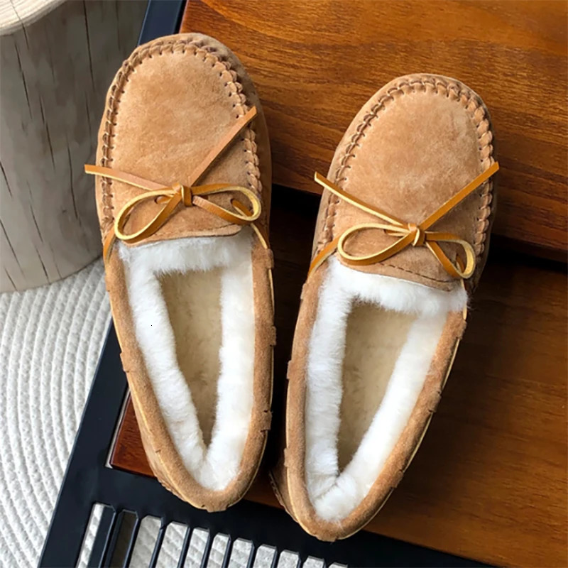 100% Natural Wool Genuine Leather Women Flat Winter shoes Women Moccasins Casual Loafers Plus Size Winter shoes 261017